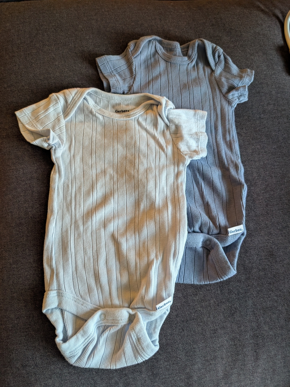 Gerber Ribbed Short-Sleeve One-Piece Bodysuits - Cream & Blue-Gray